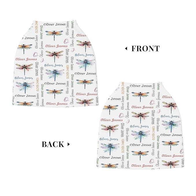 Personalized Car Seat Covers with Name, Dragonfly Baby Canopy Carrier Cover, Breathable Breastfeeding Nursing Cover, Stretchy Multi-Use Infant Carseat Stroller Cover