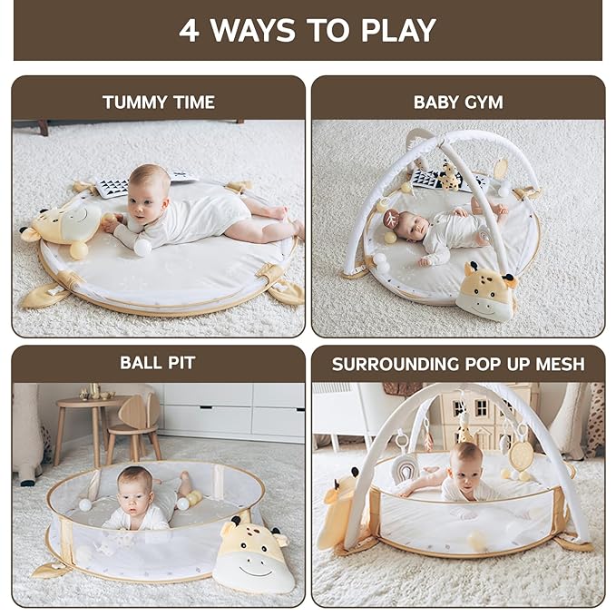 Aila+Aiden 6-in-1 XL Play Mat & Play Gym, Baby Gym, Baby Activity Gym, Sensory Exploration and Motor Skill Development Toys (Sand)
