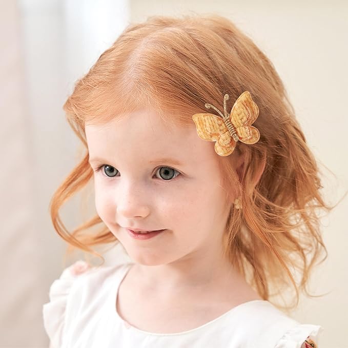 2 Pcs Butterfly Hair Bow Girl, Kid's Cute Hair Clips Barrettes Accessories for Infants Toddlers Baby Kids Fine Hair (Yellow)