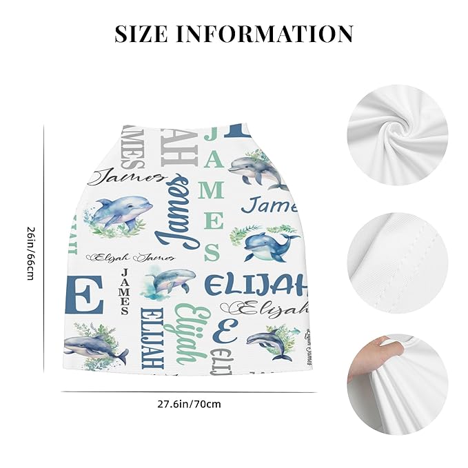 Personalized Baby Car Seat Cover with Name Stroller Canopy Custom Whale Carseat Cover Newborn Baby Boy Girl Nursing Cover for Moms First Birthday Gift