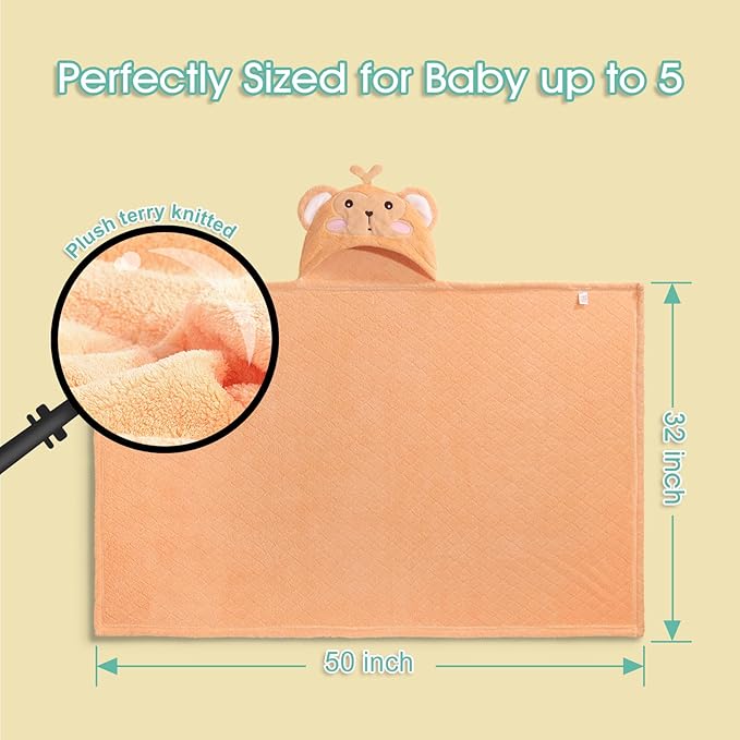 Hooded Towels for Kids, Toddler Bath Towel with Hood 0-5, 2 Pcs Baby Bath Towels, Ultra Absorbent Soft Newborn Bath Essential Gifts, Large Size 50 x 32 Inch for Boys & Girls, Orange & Grey