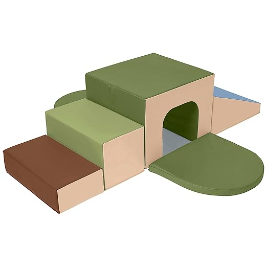 ECR4Kids SoftZone Single Tunnel Maze, Toddler Playset, Earthtone, 6-Piece