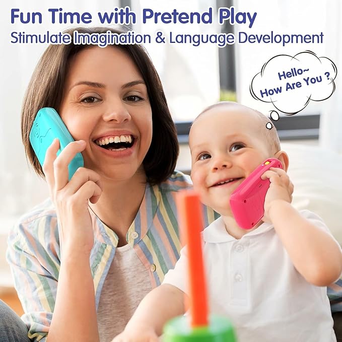 BABYFUNY Toys for 1 Year Old Girl Gifts, 15 Functions Phone Toddler Girl, Learning Baby Toys 12-18 Months, Kids Cell Phone Easter Basket Stuffers - Pink