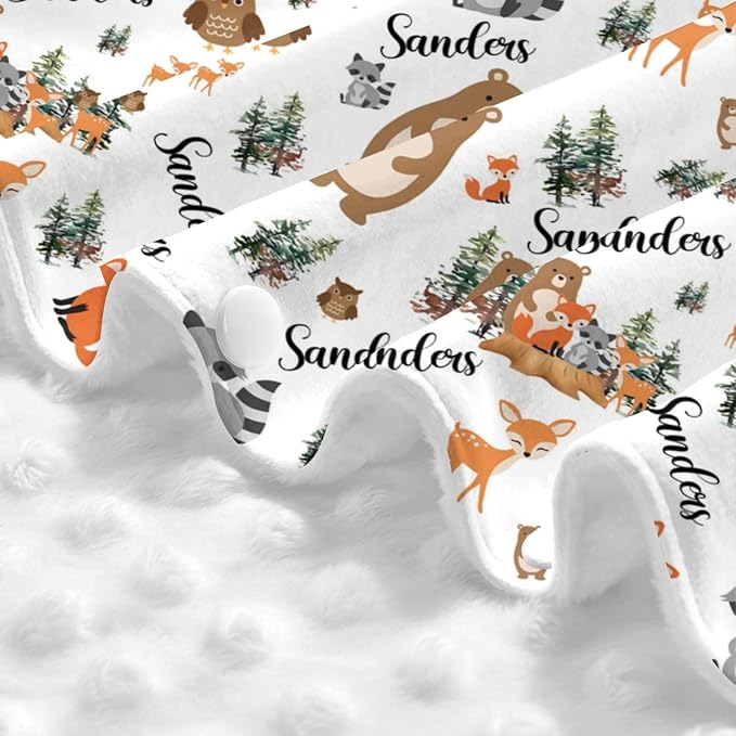 Personalized Baby Car Seat Canopy for Babies, Custom Name Woodland Animals Baby Car Seat Covers for Boys Girls, Opening Minky Nursing Breastfeeding Cover for Infant, Carseat Canopies for Newborn