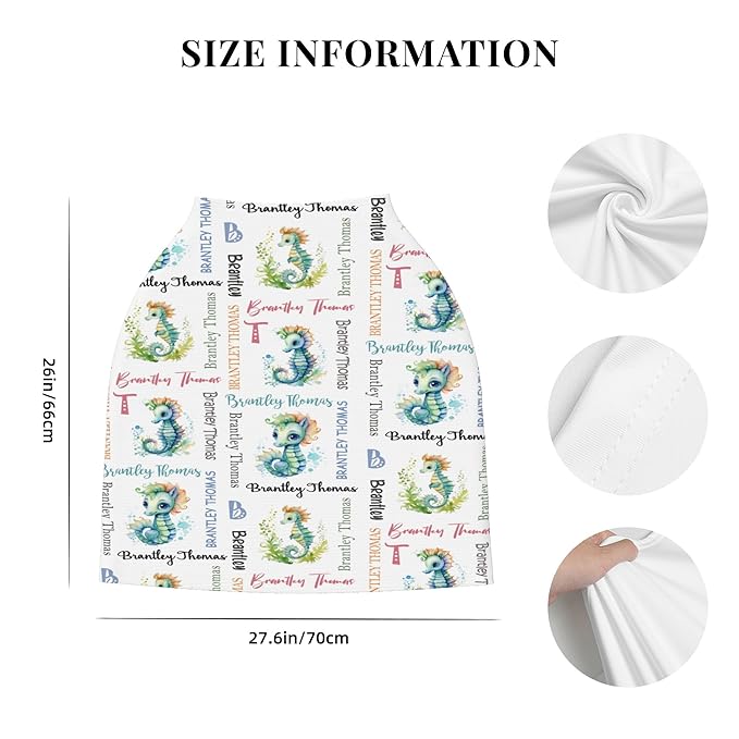 Personalized Baby Car Seat Cover with Name Stroller Canopy Custom Seahorse Carseat Cover Newborn Baby Boy Girl Nursing Cover for Moms First Birthday Gift