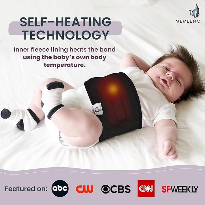 MEMEENO Baby Belly Band for Gas & Colic Relief - Heating Pad, Tummy Wrap for Newborns, Noir