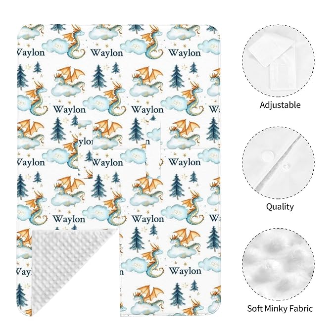Personalised Dragon Baby Car Seat Cover for Boys, Customized Babies Carseat Covers with Name, Windproof Sun Protection Baby Carseat Canopy, Multi-use Nursing Breastfeeding Covers for Infant