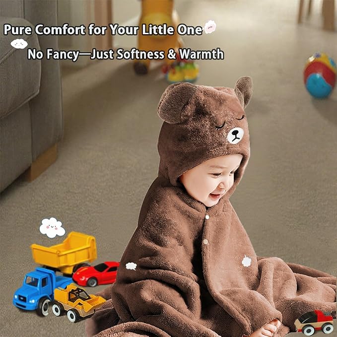 Toddler Baby Bath Towel with Hood 27.5"X55" Ultra Absorbent Soft Cozy Comfort Bathrobe Blanket, 0-6 Years Infant Shower Towel for Girls & Boys(Brown Bear)