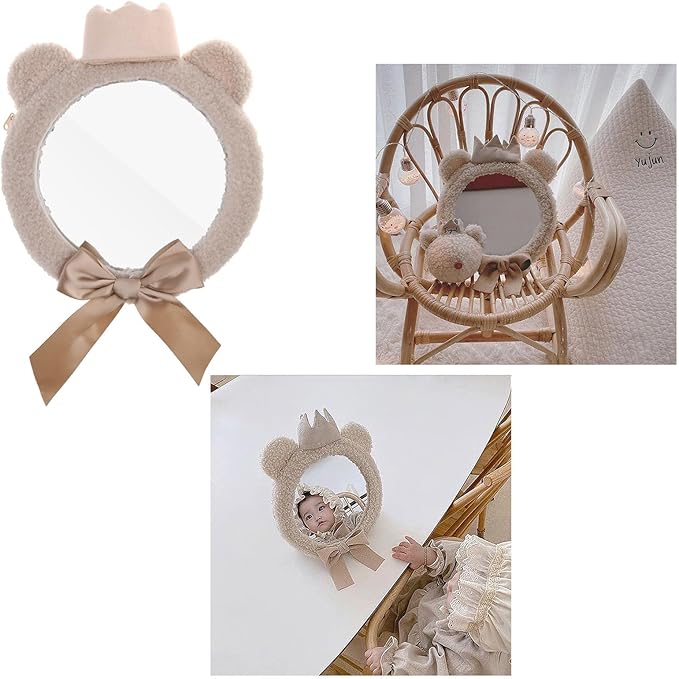 Cute Bear Crown Baby Observation Mirror Safe Seats Rearview Mirror for Parents, Multi functional and Portable Mirror, Pink