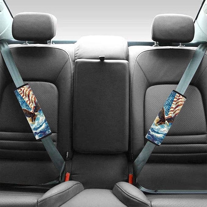 AFPANQZ Eagle Pattern USA Flag 2pcs Universal Car Seat Belt Pads Cover Vehicle Seat Belt Comfort Shoulder Pads for Adults Children Seat Cushion Shoulder Straps Cushion for Bags
