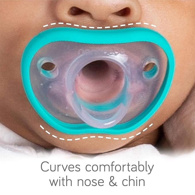 Nanobebe Baby Pacifiers 0-3 Month - Orthodontic, Curves Comfortably with Face Contour, Award Winning for Breastfeeding Babies, 100% Silicone, Perfect Baby Registry Gift 2pk, Sage