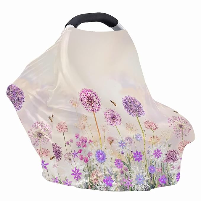 Biyejit Dandelion Flower Car Seat Cover for Babies, Mom Nursing Covers Breastfeeding Scarf, Multi Use Infant Carseat Canopy for Newborn Carrier/Stroller/Shopping Cart, Gifts for Boy Girl