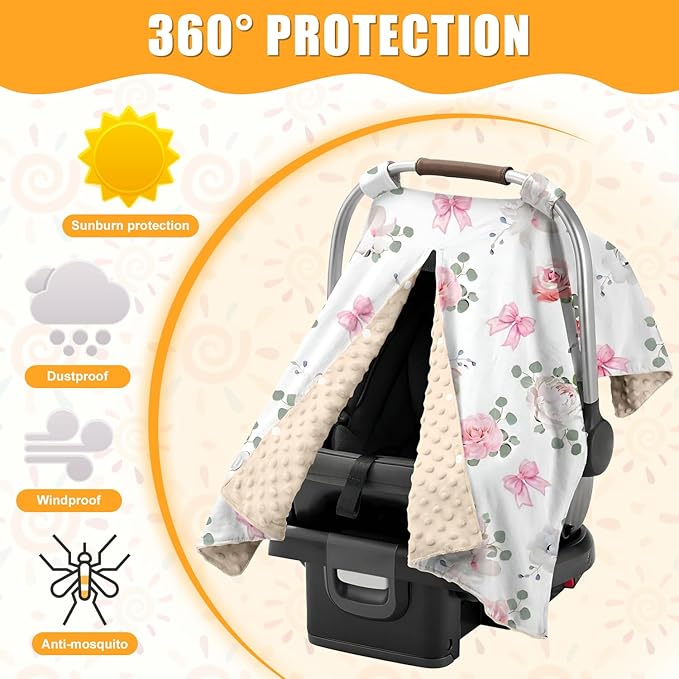 Floral Car Seat Cover Baby Girl, Soft Breathable Infant Car Seat Covers, Girl Baby Car Seat Covers, Skin-Friendly Sunscreen Nursing Stroller Cover 30" x 40"