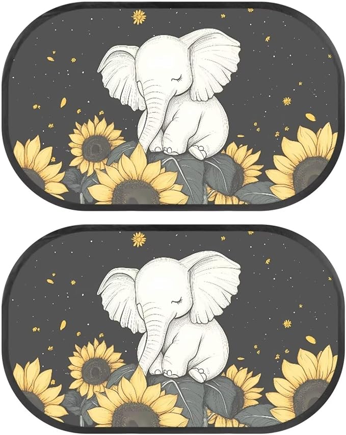 Bulopur Cute Elephant Window Shades for Car 2 Pack Sun Shade Car Window Baby Cute Design UV Protection Breathable Car Interior Automotive Fit for Most Cars, Vehicles, SUVs