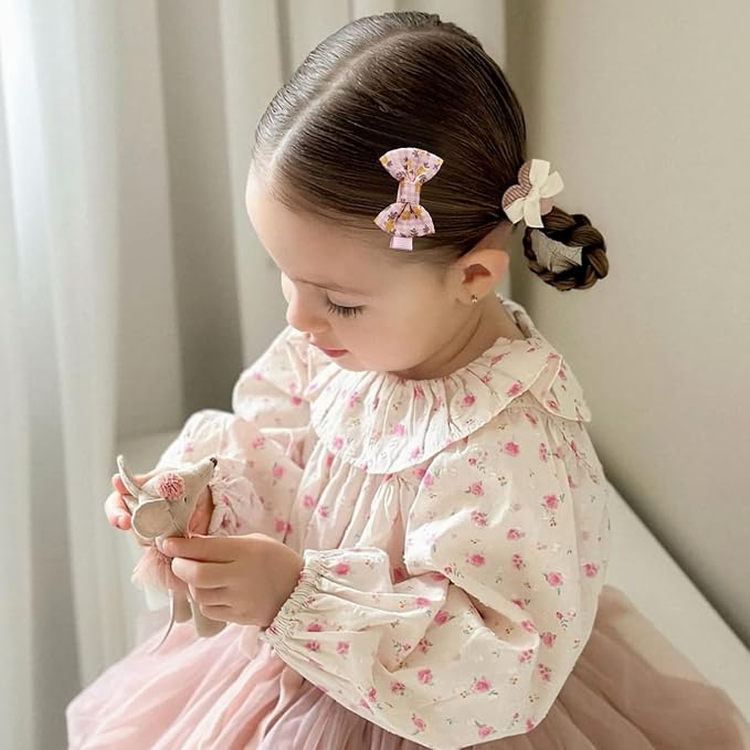Baby Girls Hair Bow Clips,Tiny Bows Cotton Fully Lined Hair Clips Fine Hair for Girls Infants Toddlers 32pcs