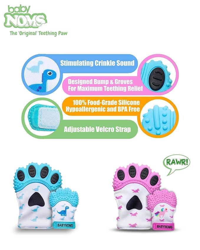 ® Teething Mitten Bundle | Dino Blue & Pink Unicorn Teether Paws