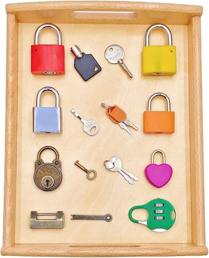 Montessori Lock and Key Set for Toddlers, Homeschool Preschool Learning Activities, Wooden Montessori Materials Learning & Education Toys for 3+ Year Old Kids