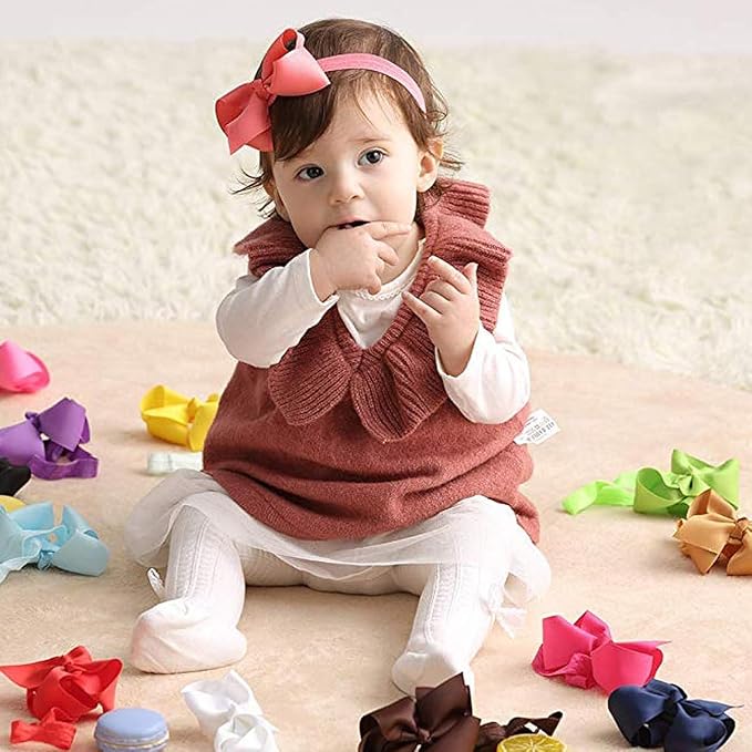 WillingTee Baby Girls 4.5 Inch Grosgrain Ribbon Boutique Hair Bows Headband, 30 Colors - Fantastic Hair Accessories for Baby Girls, Infants, Toddlers, Kids, Children & Teens