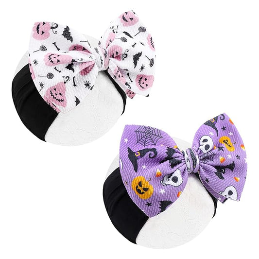 Halloween Baby Girl Bows Headbands with Bows for Newborn Elastic Nylon Halloween Hairbands Hair Accessories 2 PCS