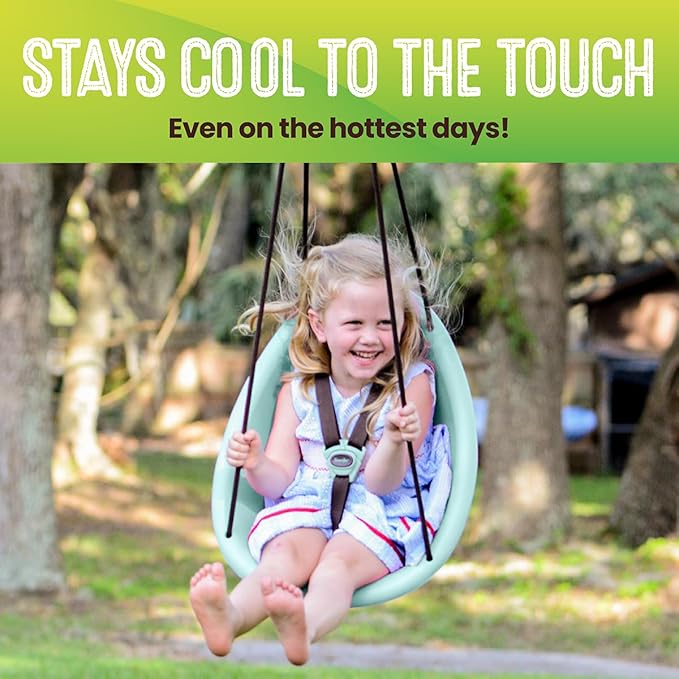 Swurfer Kiwi Toddler Swing – Comfy Baby Swing Outdoor, 3-Point Adjustable Safety Harness, Safe Quick Click Locking System, Foam-Lined Shell, Blister-Free Rope, Easy Installation, Age 9 Months and Up