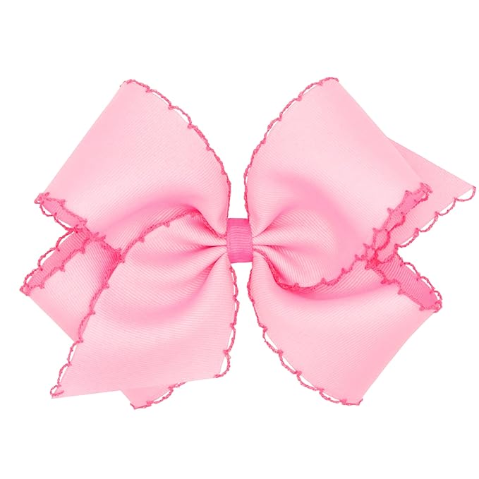 Wee Ones Girls' Classic Grosgrain Moonstitch Edge Hair Bow, No-Slip Hair Clip, Handmade, Pearl Hot Pink, King