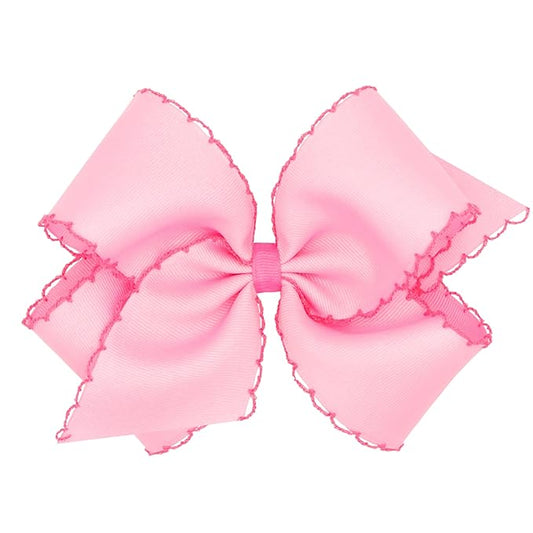 Wee Ones Girls' Classic Grosgrain Moonstitch Edge Hair Bow, No-Slip Hair Clip, Handmade, Pearl Hot Pink, King