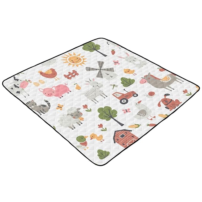 Baby Play Mat Cartoon Farm Animals 50 x 50 Playpen Mats for Floor Play Gym Crawling Mat Non-Slip Cushioned Baby Playmat for Infants, Babies, Toddlers