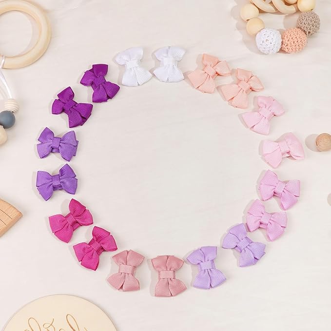 CÉLLOT 40pcs Baby Bows for Girls Mini Bow Snap Clip Baby Hair Clip Grosgrain Ribbon 1.3" Tiny Hair Bows Clips for Baby Girls Toddlers Infant Fine Thin Hair in Pairs