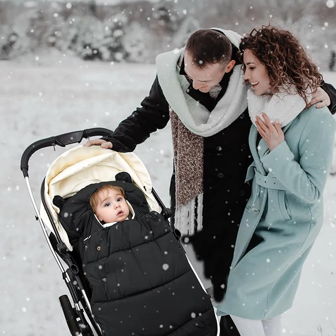 Universal Footmuff for Stroller, Baby Bunting Bags, Winter Windproof Warm Pram Footmuffs, Water Resistant Sleeping Bag with Hood for Strollers, Pushchairs, Prams, Car Seat, 35.4"*20.5"(Pure Black)