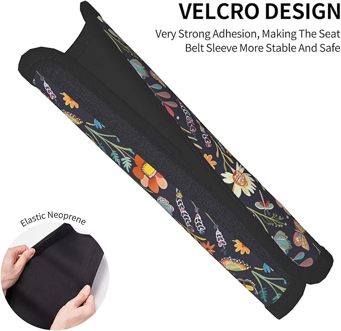 2 Pack Car Seat Belt Pads Cover Cushion for A More Comfortable Driving Herbs Floral Seat Belt Shoulder Strap Covers Hippie Butterflies Harness Pad for Car Interior Accessories