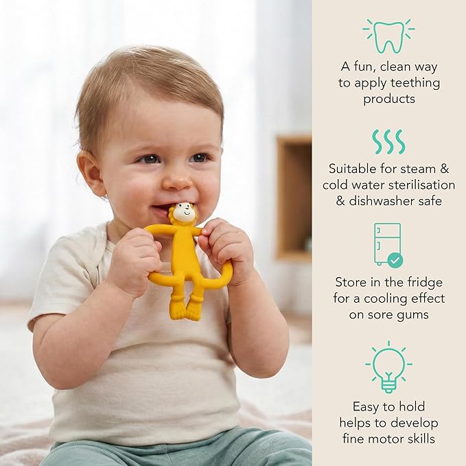 Matchstick Monkey Silicone Teether & Gel Applicator – Silicone Baby Teether, Easy-to-Grip, BPA-Free, Supports Self-Soothing & Early Brushing, 3 Months+, 4 Inches, Ludo Lion