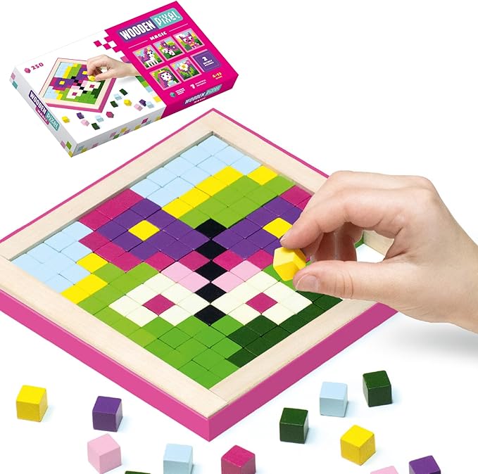 CUBIKA Mosaic Wooden Pixels – Montessori Puzzle for Toddlers – 250-Piece Wooden Puzzles for Toddlers– Educational Travel-Friendly Kids Puzzles Ages 2-4 – FSC Wood, German Water-Based Paints