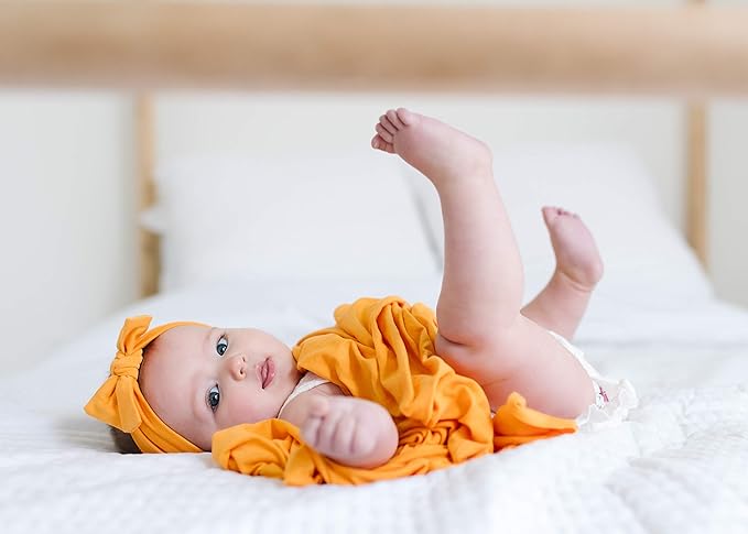 Copper Pearl Baby Bows: Stylish Headbands for Baby Girls, Premium Soft and Stretchy Baby Headbands, Perfect for Newborns, Trendy Designs - Solar