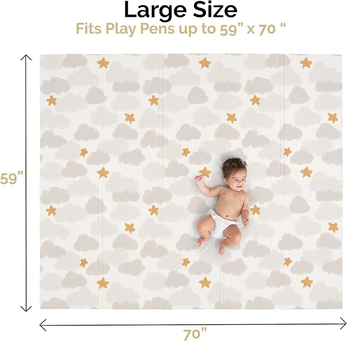 JumpOff Jo Foldable Foam Play Mat – Large Waterproof Baby & Toddler Activity Floor Mat, Double-Sided 70 x 59 Inch Play Surface