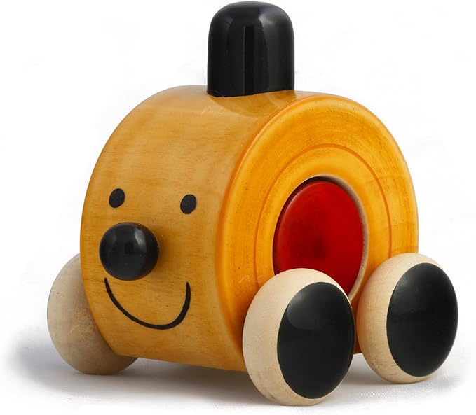 Maya Organic Handmade Wooden Cute Push Toy Made Using Natural Colors for Toddlers 1 Year Old and up, Helps in Early Education and Development | MOEE (RED)