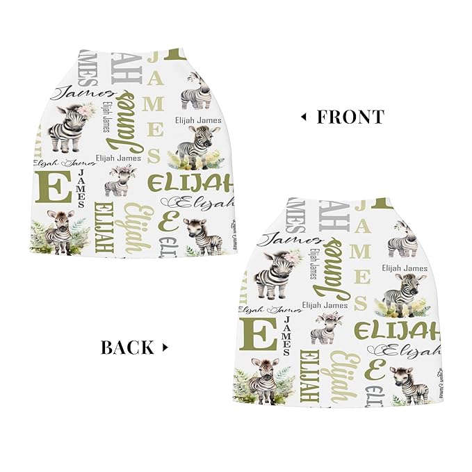 Personalized Baby Car Seat Covers for Babies, Custom Zebra Nursing Breastfeeding Carseat Canopy with Name, Infant Stroller Covers for Newborn Girls Boys, Breathable Carseat Cover