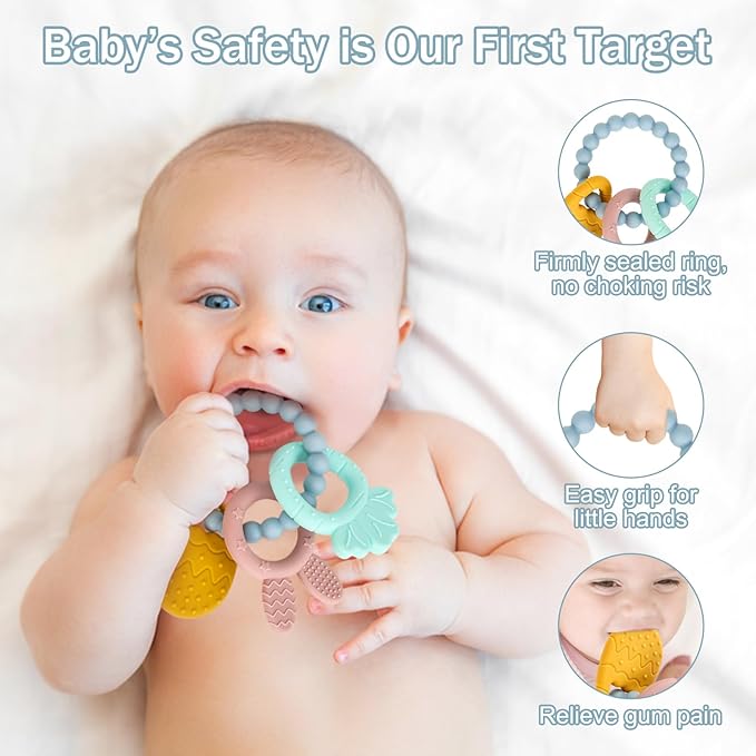 Easter Silicone Teething Toys, 3 Months+, Infant Baby Easter Basket Stuffers for Babies, Baby's Easter Egg Rabbit Carrot Teether Toy, Easter Gift for Girl or Boy (Blue)