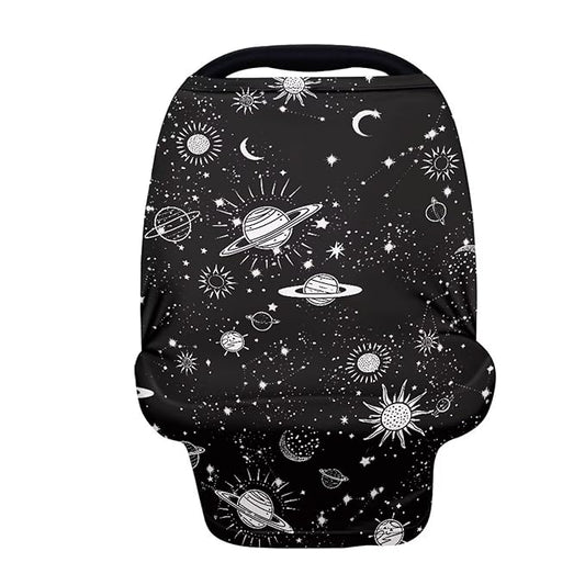 Biyejit Galaxy Planets Multi-use Baby Car Seat Cover, Breathable Nursing Cover, High Stretchy Infant Carseat Canopy, Stroller Cover, Car Seat Covers for Baies, Boys & Girls