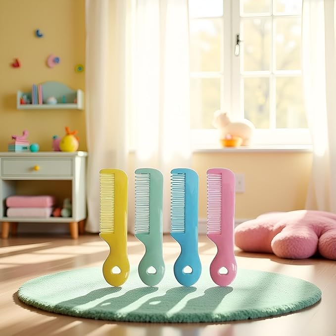 4Pcs Colorful Tip Bristles Baby Cute Comb Baby Grooming for Sensitive Scalp Skin, for Nursery Newborn Infant Girl Boy Kids Comb Baby Grooming (Round)