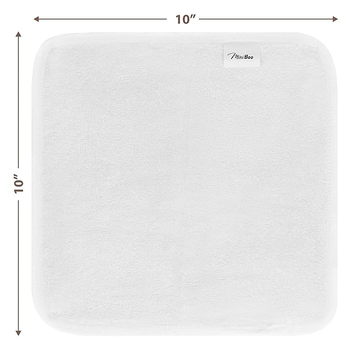 MINIBOO Premium Baby Washcloths for Sensitive Skin - Extra Soft and Absorbent Viscose from Bamboo Face Cloths and Newborn Bath Face Towel - Perfect as Baby Gifts - 6-Pack (White)
