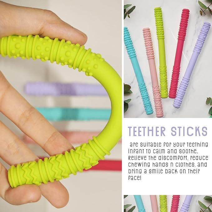 Baby Teething Tubes, Soft Silicone Chew Straw Teething Sticks for Babies 0-18 Months, Infant Toddlers Teether Straws, BPA Free Teething Tube, Multicolored Teething Toys Baby Gift Teethers