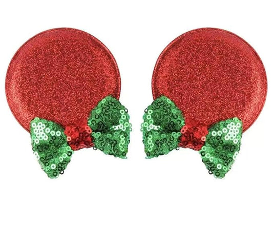 CLGIFT Minnie Ears Baby/Toddler Headband flexible headband with Sequin on both sides, Christmas Red Hair Clip. Unisex Hair Styling for Toddlers and Children, 2 Count (Pack of 1), HAIRBAND