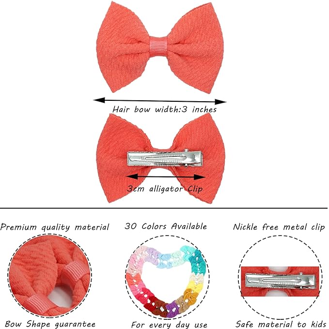 JOYOYO 60Pcs Baby Girls Kids Toddlers 2.75 Inch Twill Waffle Fabric Hair Bows Alligator Clips for Pigtails Hair Accessories and Bangs