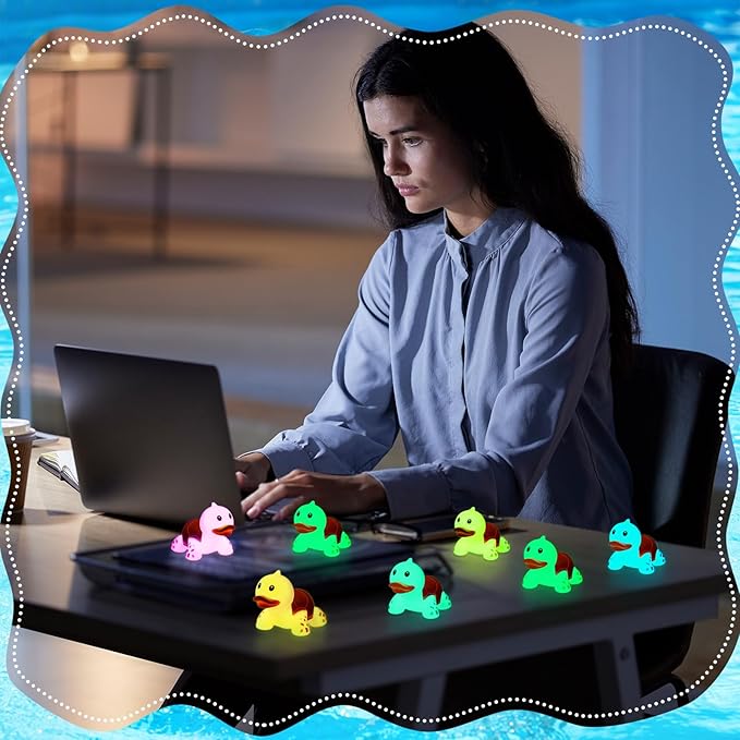 HyDren 50 Pcs Rubber Turtle Duck Glow in The Dark Cute Duck Bulk Mini Squeaky Rubber Toys Floating Bathtub Favors Gifts for Sea Carnival Valentine's Day Beach Party Decor(6 Colors)
