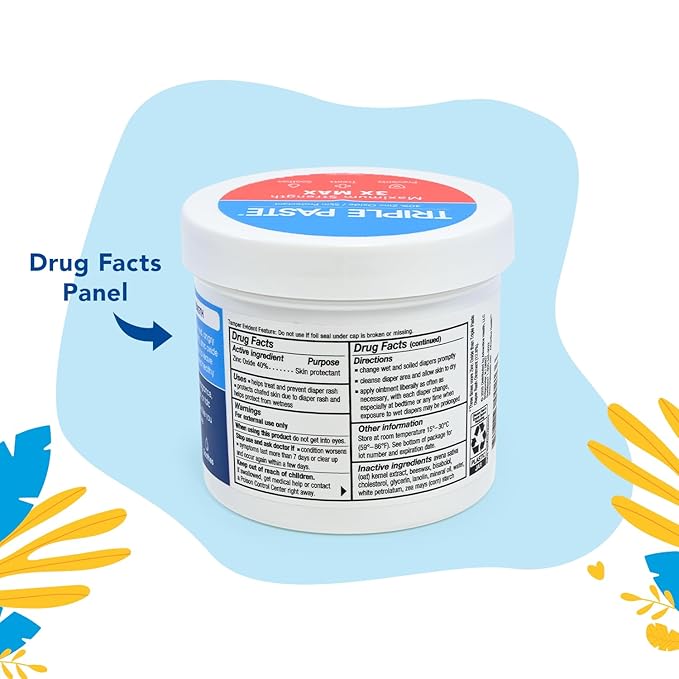 Triple Paste 3X Max Zinc Oxide Diaper Rash Ointment, 10oz Jar – Maximum Strength Diaper Cream for Sensitive Skin