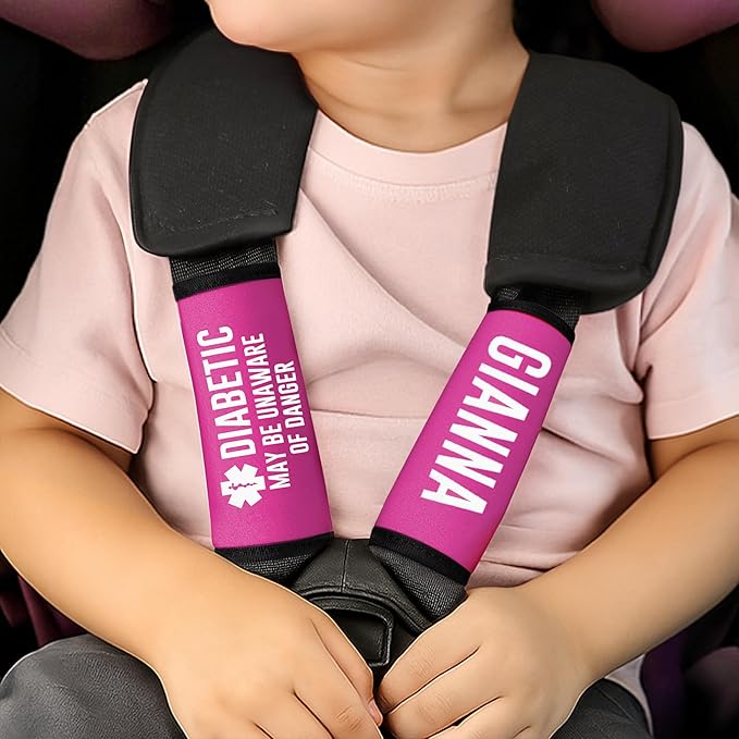 callie Medical ID on Seatbelt Covers -Autism Seatbelt Cover for Kid in Car Seats, Custom Set of 2 Multicolor Emergency Alert Carseat Straps with Name and Text Set, Gift for Allergy Autism Kids Family