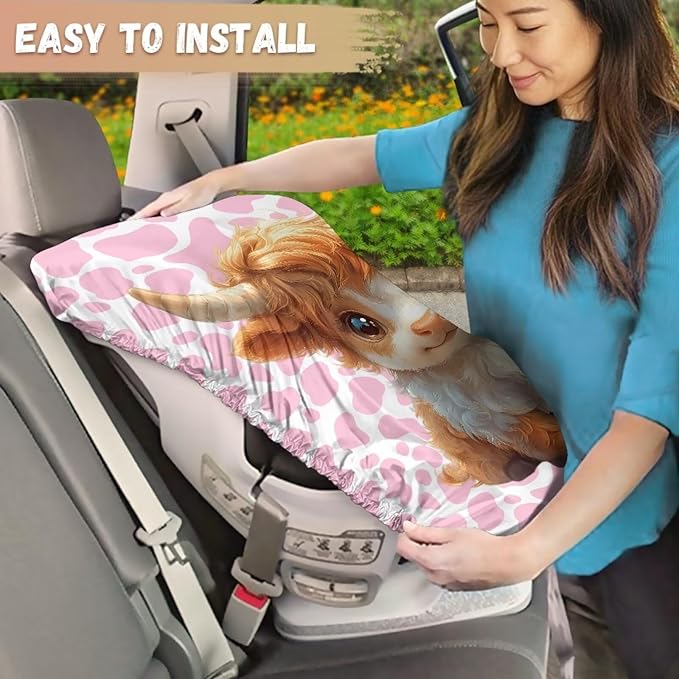 XYZCANDO Cow Print Car Seat Covers for Babies Girl Highland Cow Baby Car Seat Cover for Travel Easy to Install Baby Car Seating Sun Shade Cover for UV Rays Protective Car Accessories 2025