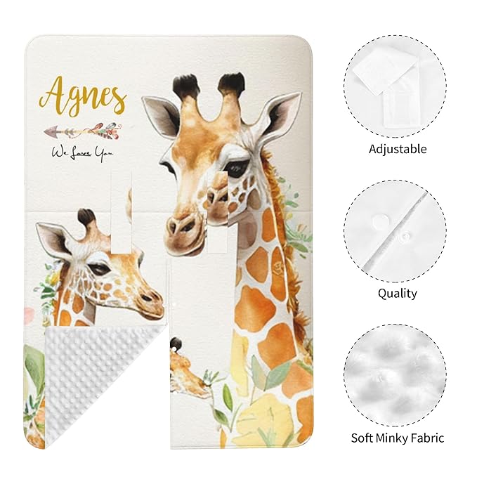Personalized Winter Carseat Cover for Baby Custom Name Car Seat Canopy for Newborn Baby Boys Girls 2 in 1 Mom Nursing Breastfeeding Covers Giraffe Minky Baby Carrier Stroller Covers