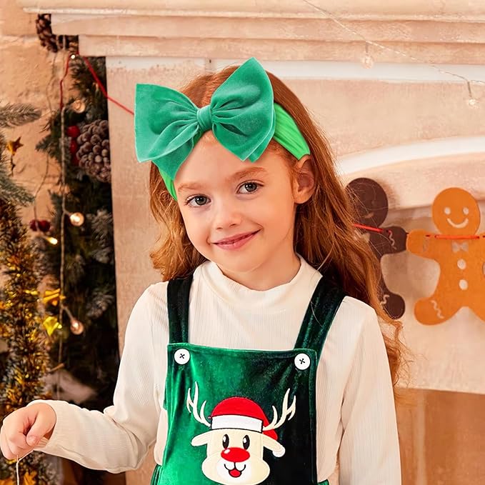 YanJie Christmas Headbands Girls Red Hair Bow Green Velvet Bows Toddler Newborn Bows Nylon Hairbands Infant Hair Accessories Christmas Gifts