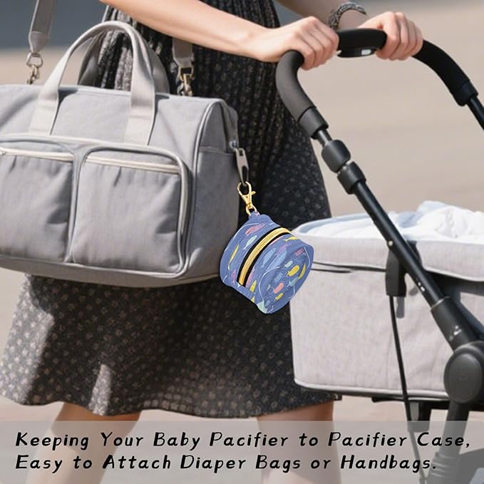 Pacifier Holder with Clip Pacifier Case for Diaper Bag Round Baby Pacifier Pouch Box Bag Portable Blue Fishes and Water Ripple
